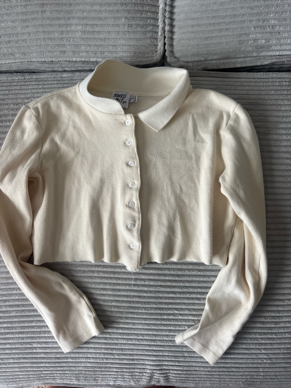 Princess Polly Cream Button-Front Ribbed cropped Sweater